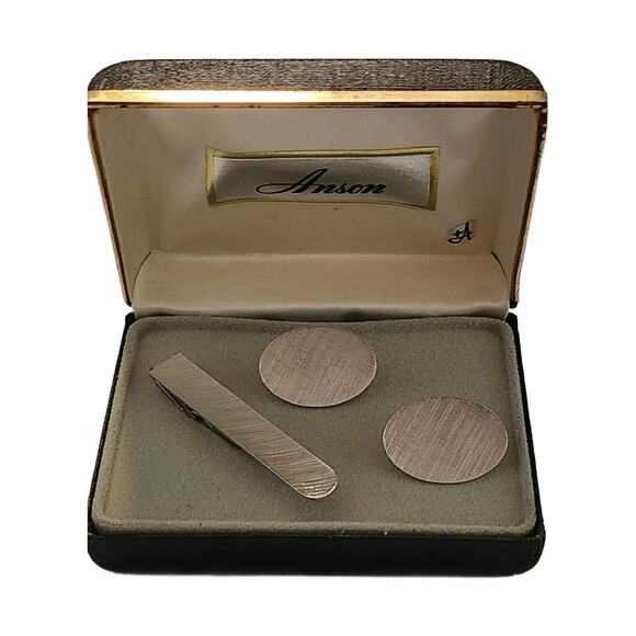 Vintage Anson Brushed Silver Cuff Links and Tie Clip, NEW OLD STOCK - Picture 10 of 10